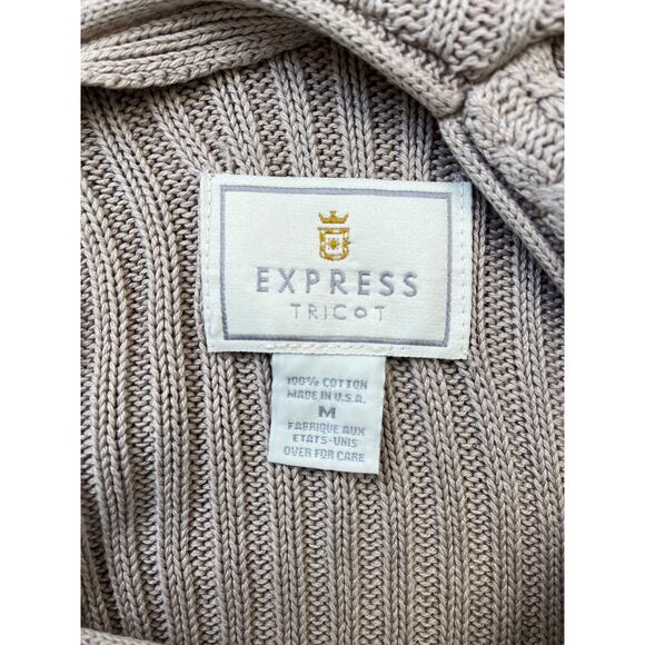 Vintage Express Cable Knit Neutral Boxy Cropped Classic Cotton Sweater - Medium - Picture 8 of 10